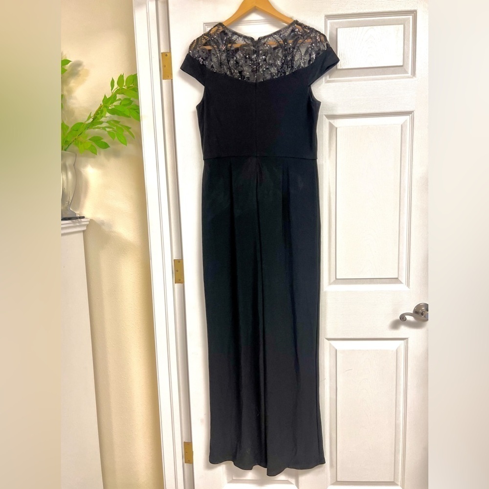 Adrianna Papell Women Black Sequined Jewel Neck Evening Straight leg Jumpsuit 10 - Picture 9 of 11